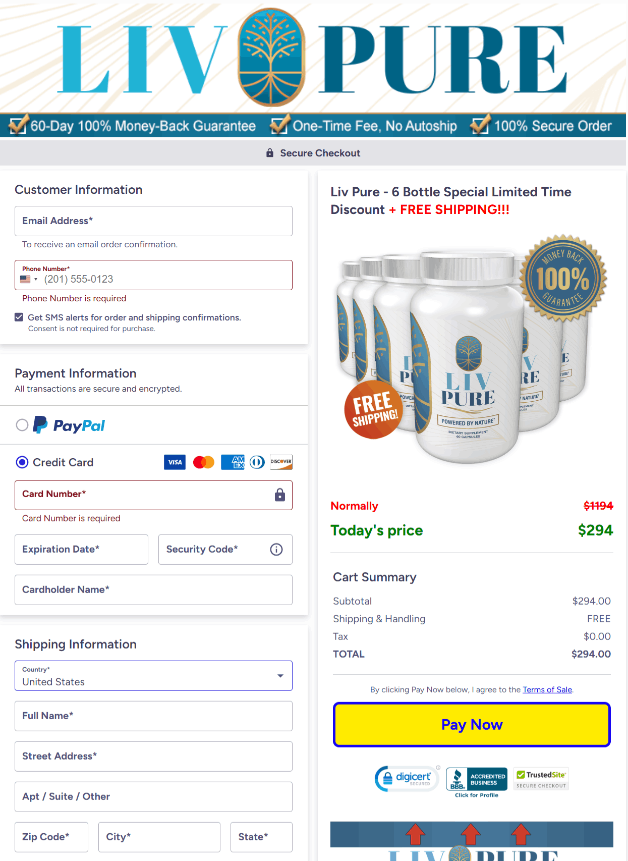  LivPure Checkout page